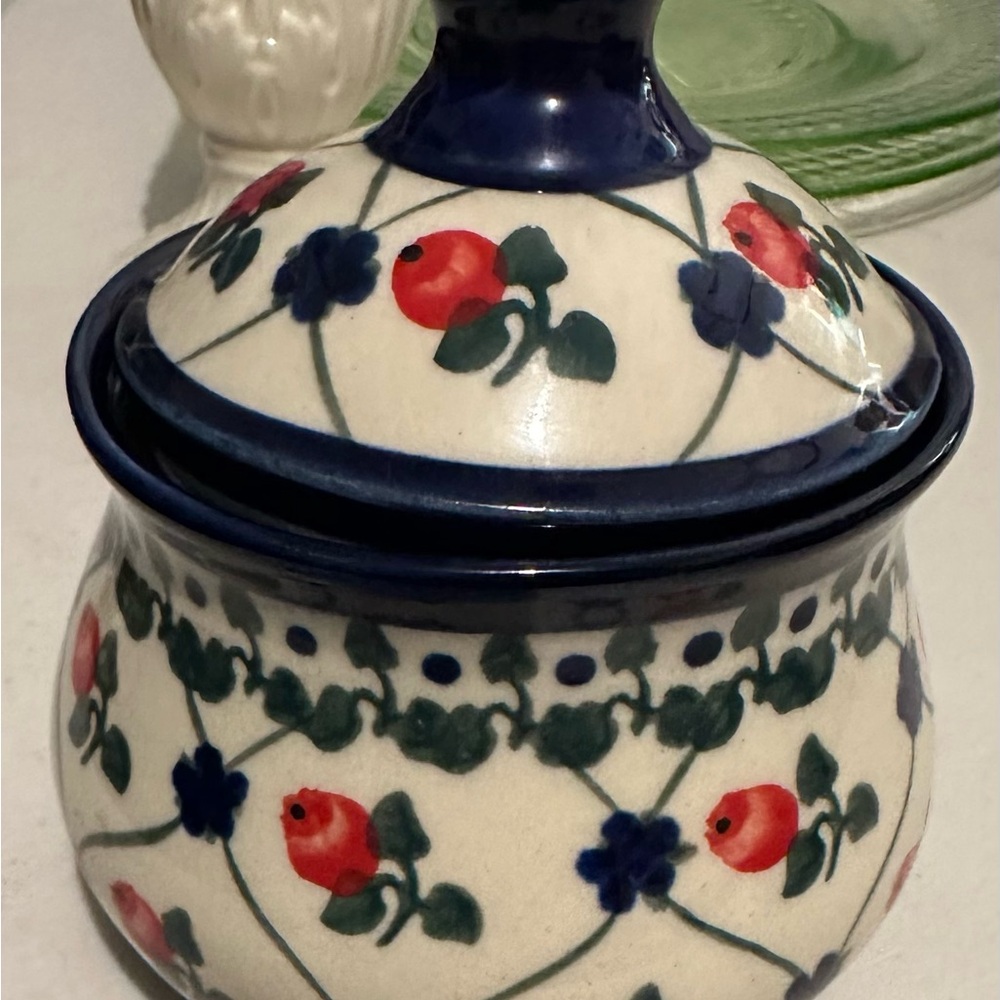 Millena Polish Pottery Creamer/sugar bowl - Blue & Green
